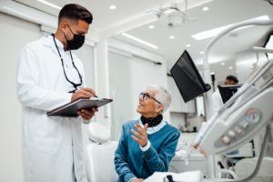 a patient asking questions during her cosmetic dental consultation